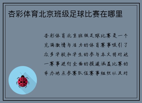 杏彩体育北京班级足球比赛在哪里